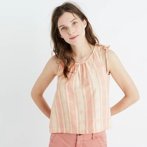 Madewell Cropped Swing Tank Top in Petal Pink Plaid Medium 100% Cotton Gingham